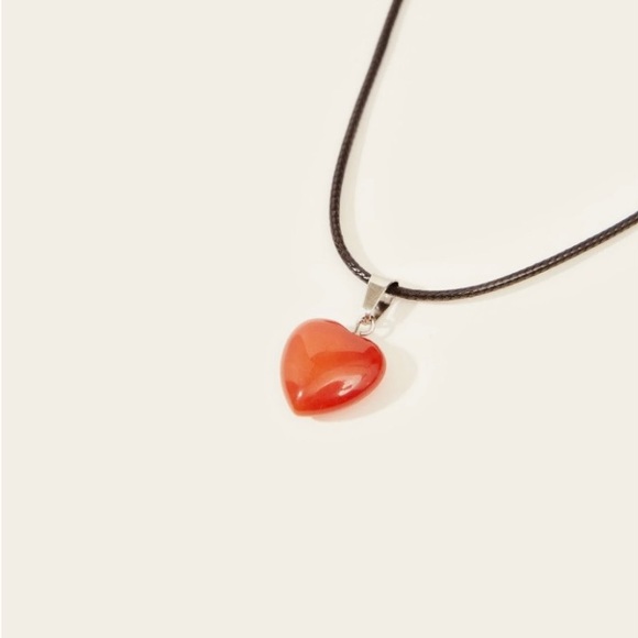 Carnelian Heart-Shaped Necklace on Leather Cord - Picture 3 of 4